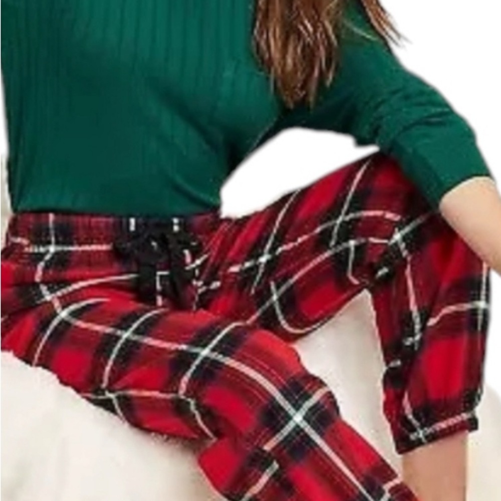 Stars Above Red Plaid FlannelJogger Pajama Pants - Picture 2 of 7